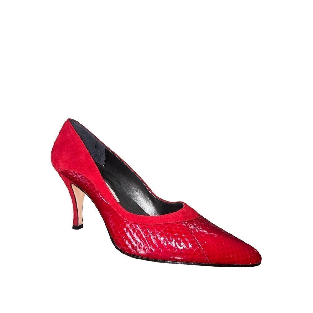 Nina Lilian Lipstick Red Gloss Snakeskin/Suede Red Leather Womens Sz 10
